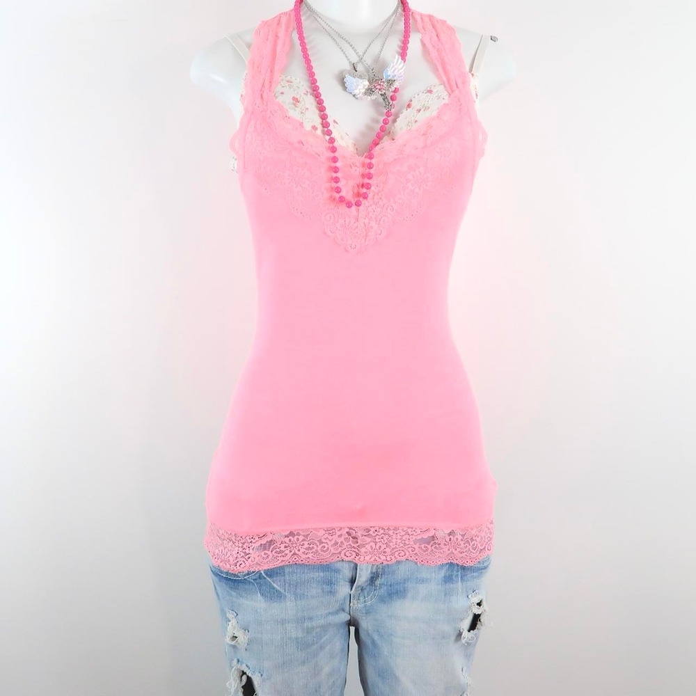 mossimo hot pink lace trim cami